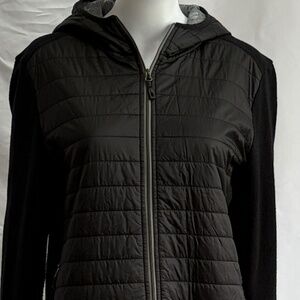 Orvis Black Quilted Hooded Jacket with Fleece Sleeves – Size L